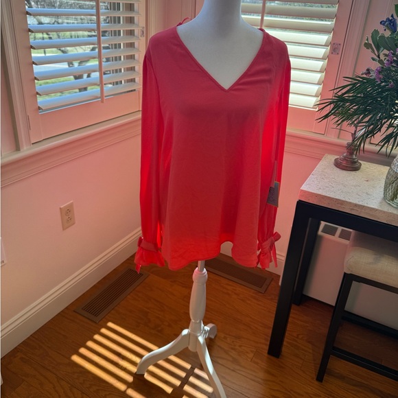 CeCe Tops - CeCe Bright Women's V-Neck Coral Top